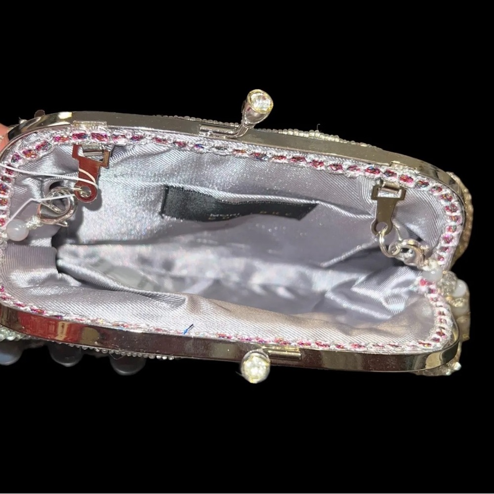 MONI  Couture Silver Green Blue Beaded Purse Handbag Bag Prom Formal New - Picture 6 of 9